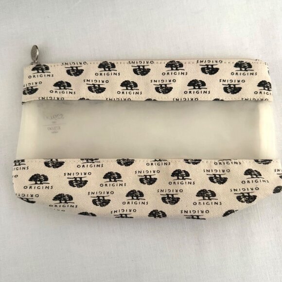 Origins Recycled Cotton Cosmetic Travel Pouch With Clear Panel Zipper Closure - Picture 1 of 5